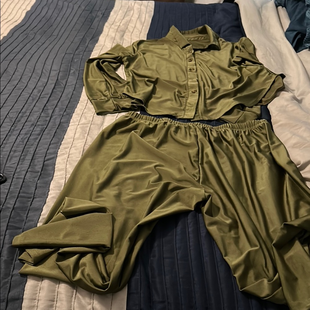 Olive Green Satin lounge Set